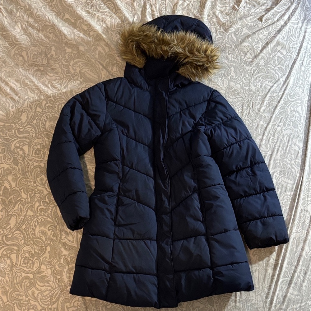 Place Sport Navy Puffer Jacket with Faux Fur Hood